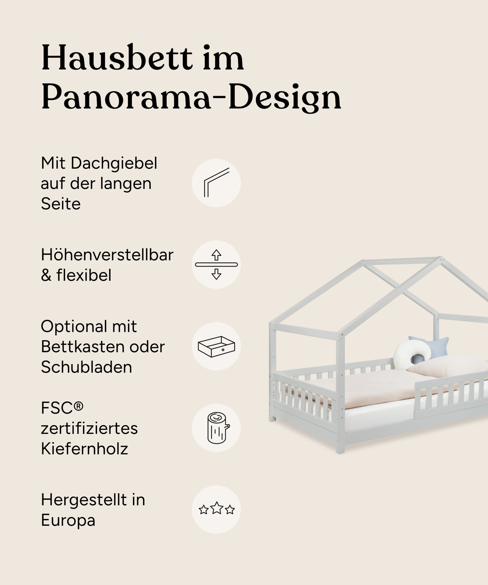 Panorama Hausbett Lille  |  Kiefer Hellgrau