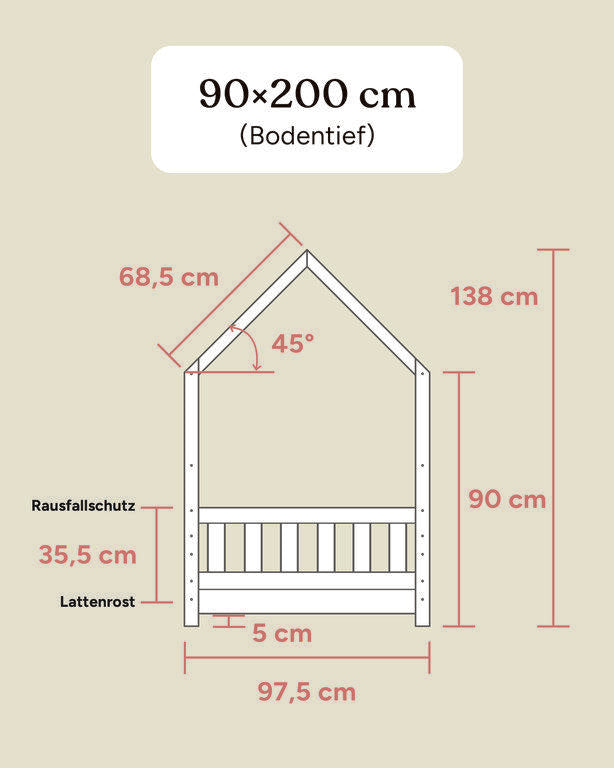 Hausbett Lille | 90x200 cm | Kiefer Natur