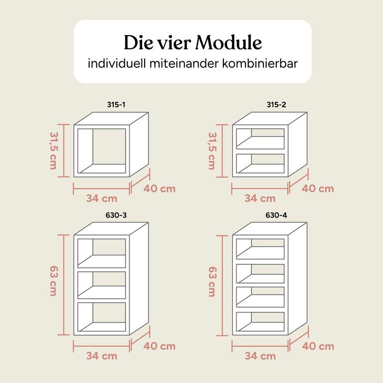 Aufbewahrungssystem mit Boxen | Buche Weiß | 63 cm | 4 Fächer