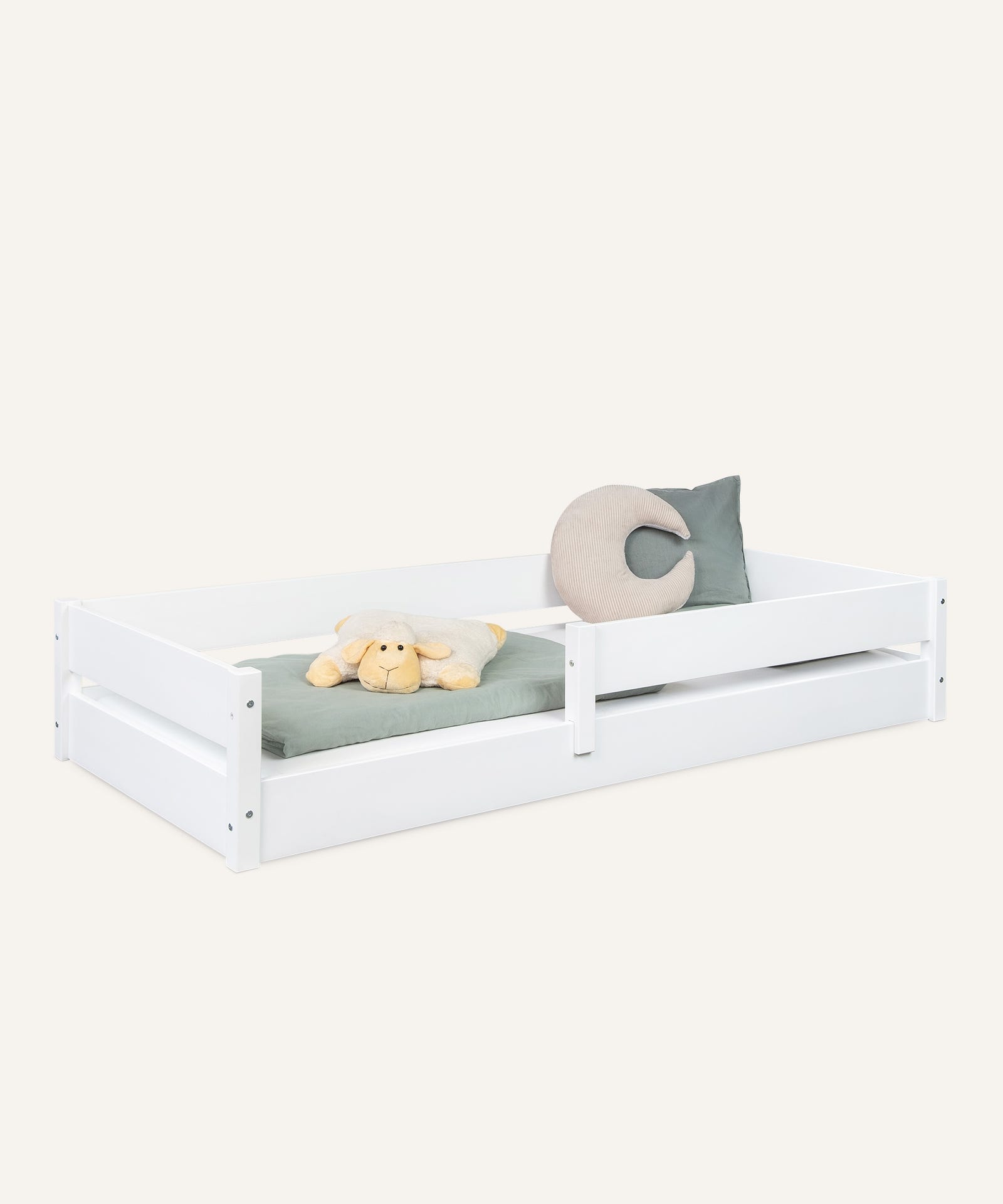 Bodenbett Buche B3 90x200 cm Weiß.