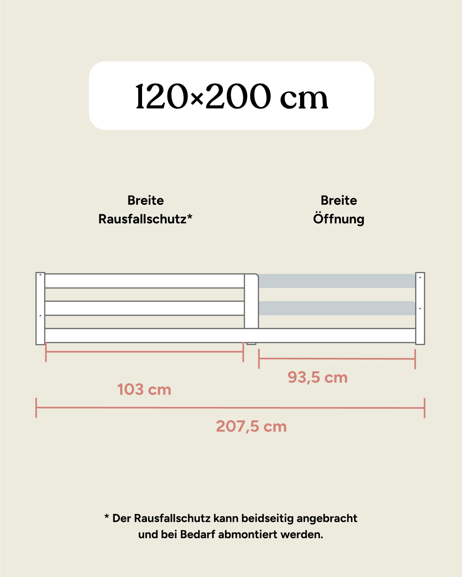 Bodenbett Kiefer 120x200 Maße Seitenansicht.