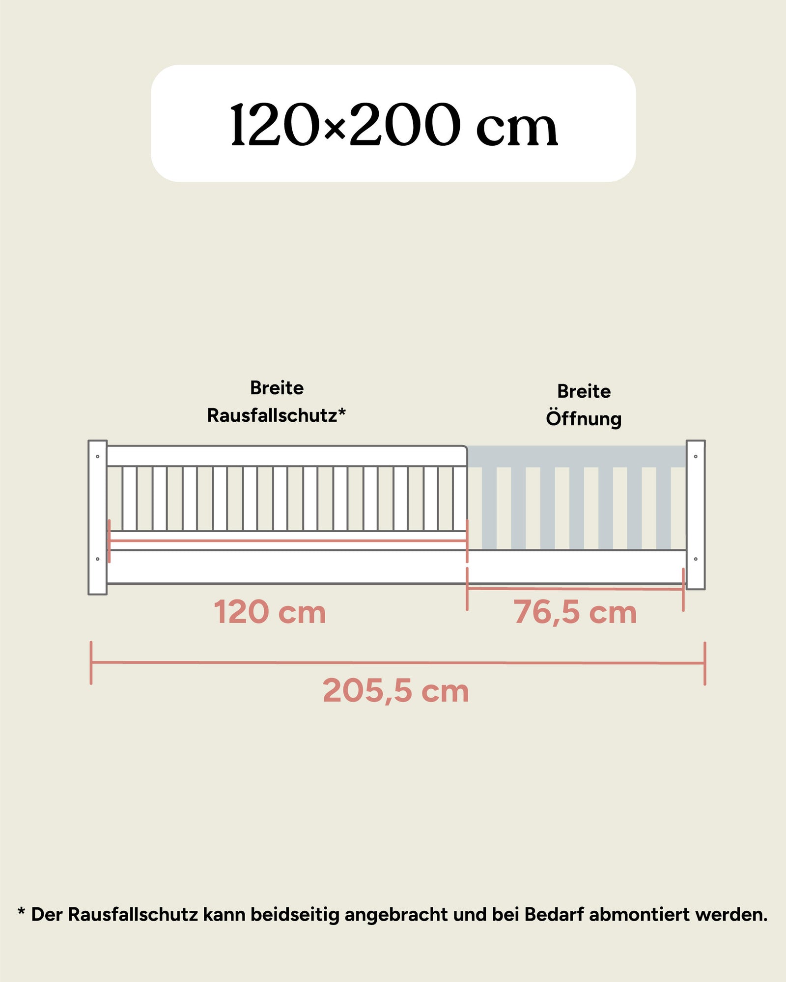 Bodenbett Buche Maße 120x200 cm Frontansicht.
