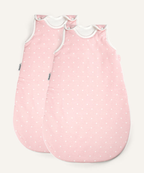 2er Bundle Ehrenkind Baby-ganzjahresschlafsack rund rosa mit weißen Punkten.