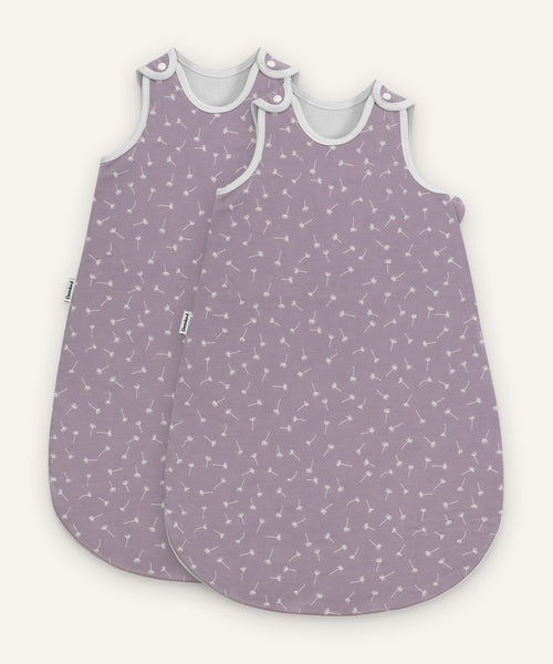 2er Bundle Ehrenkind Baby-Sommerschlafsack Rund in flieder mit Pusteblumen.