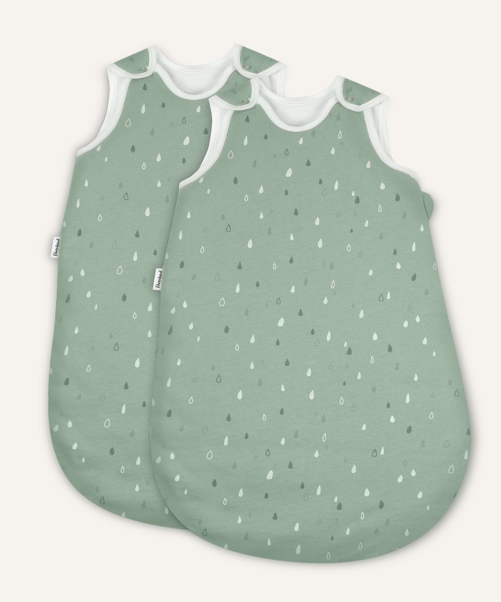 2er Bundle Ehrenkind Baby-Sommerschlafsack rund in jade mit weiß, grünen Tropfen.
