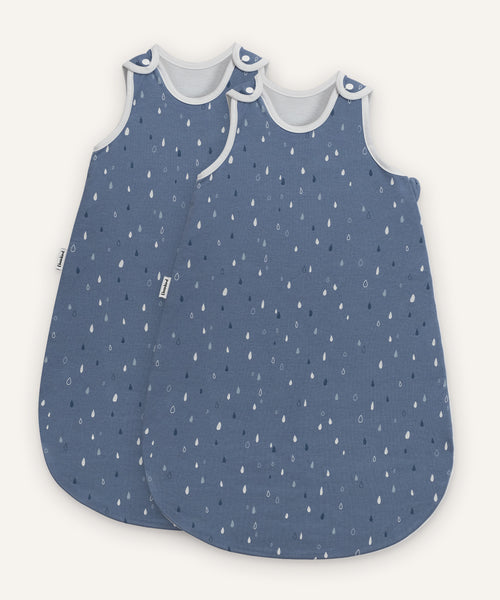 2er Bundle Ehrenkind Baby-Sommerschlafsack rund in jeansblau mit weiß, blauen Tropfen.