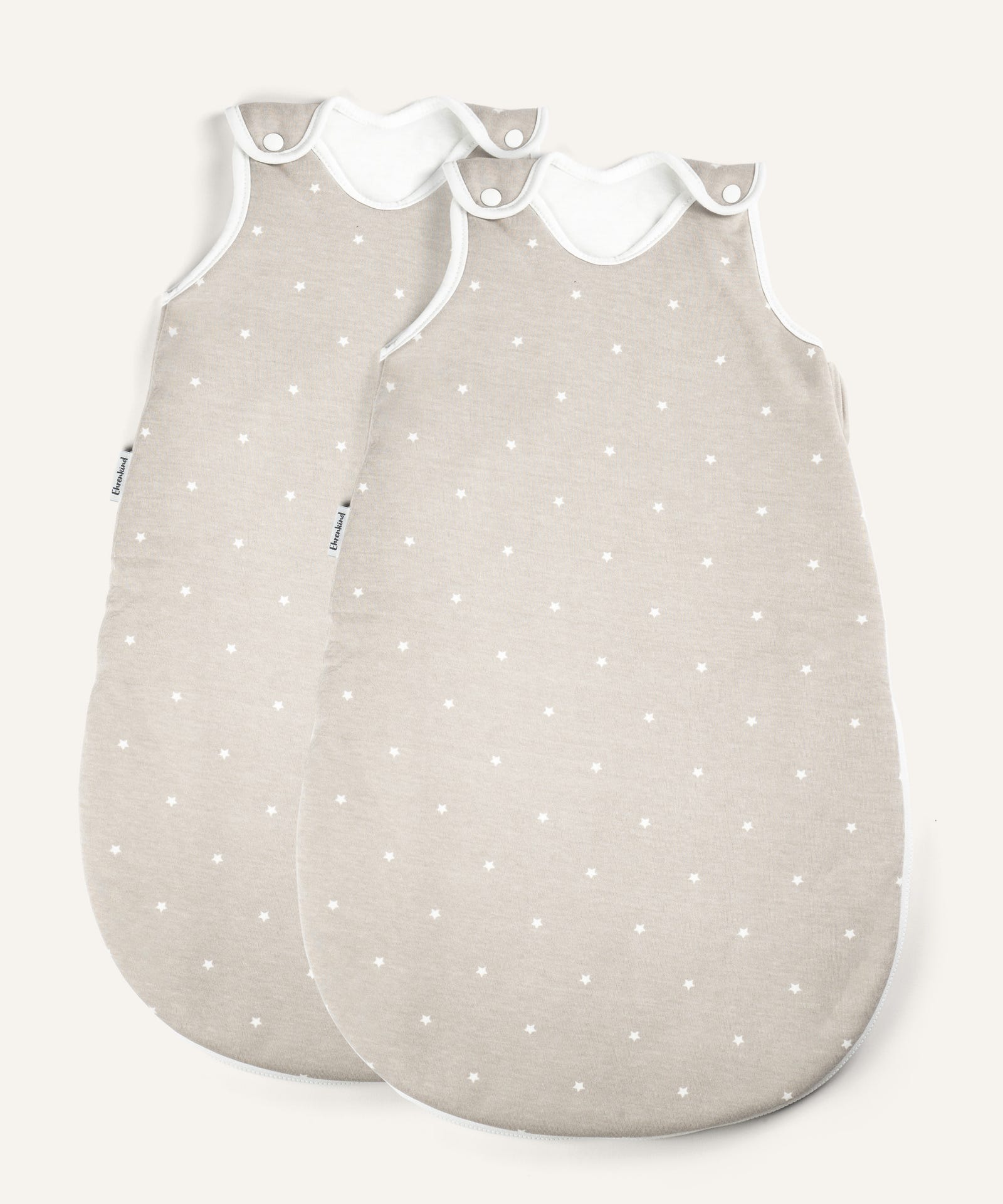2er Bundle Ehrenkind Baby-Sommerschlafsack rund in taupe mit Sternen.