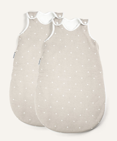 2er Bundle Ehrenkind Baby-Sommerschlafsack rund in taupe mit Sternen.