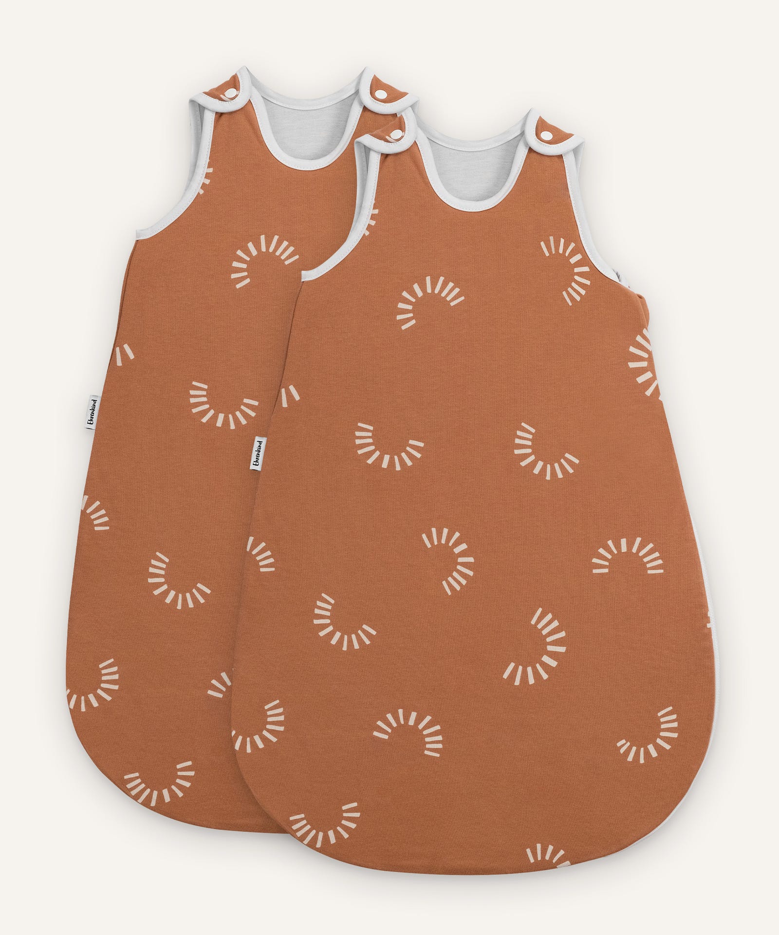 2er Bundle Ehrenkind Baby-Sommerschlafsack rund in zimt mit Muster.