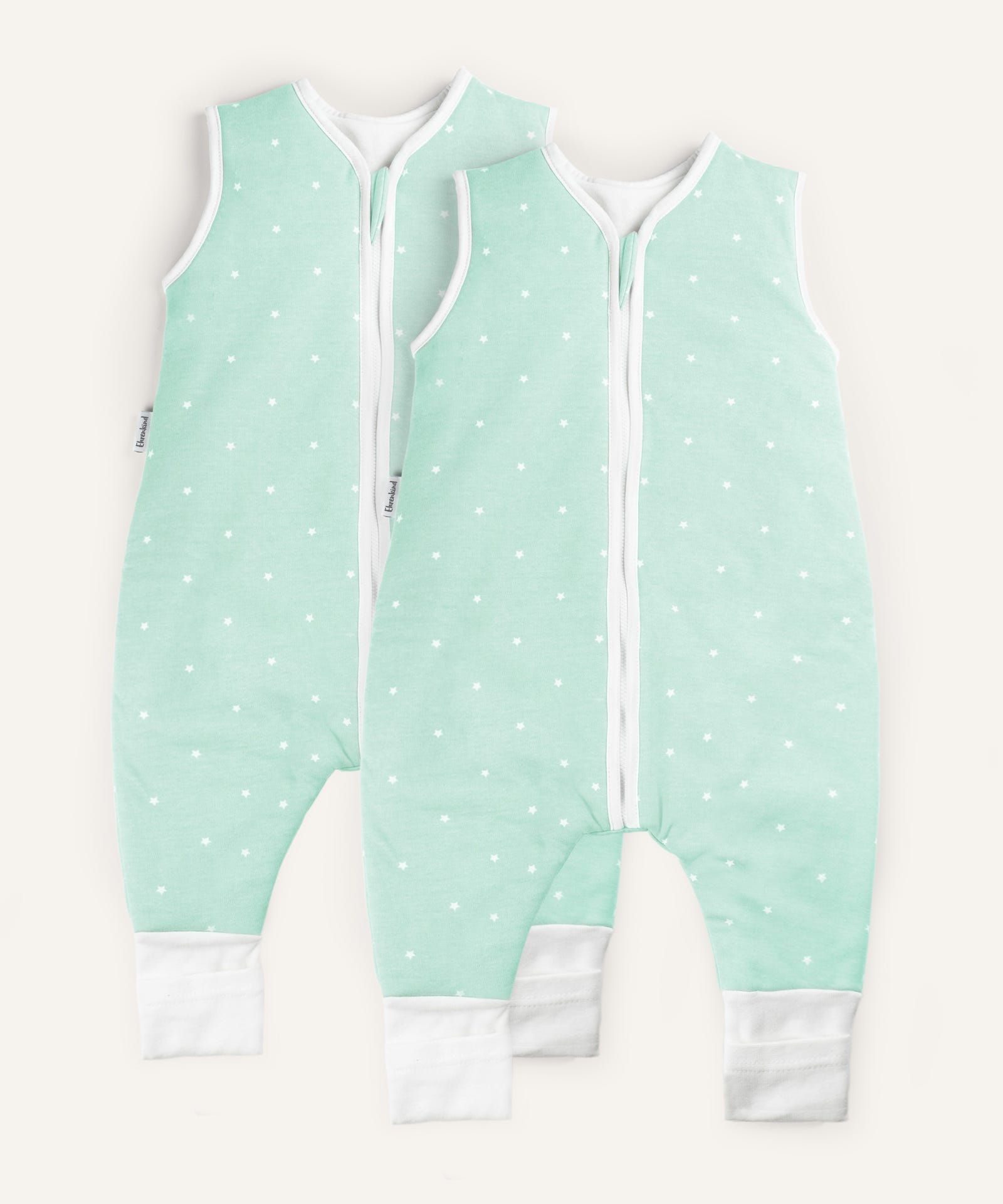 2er Bundle Ehrenkind Ganzjahresschlafsack mit Beinen in Mint mit weißen Sternen.