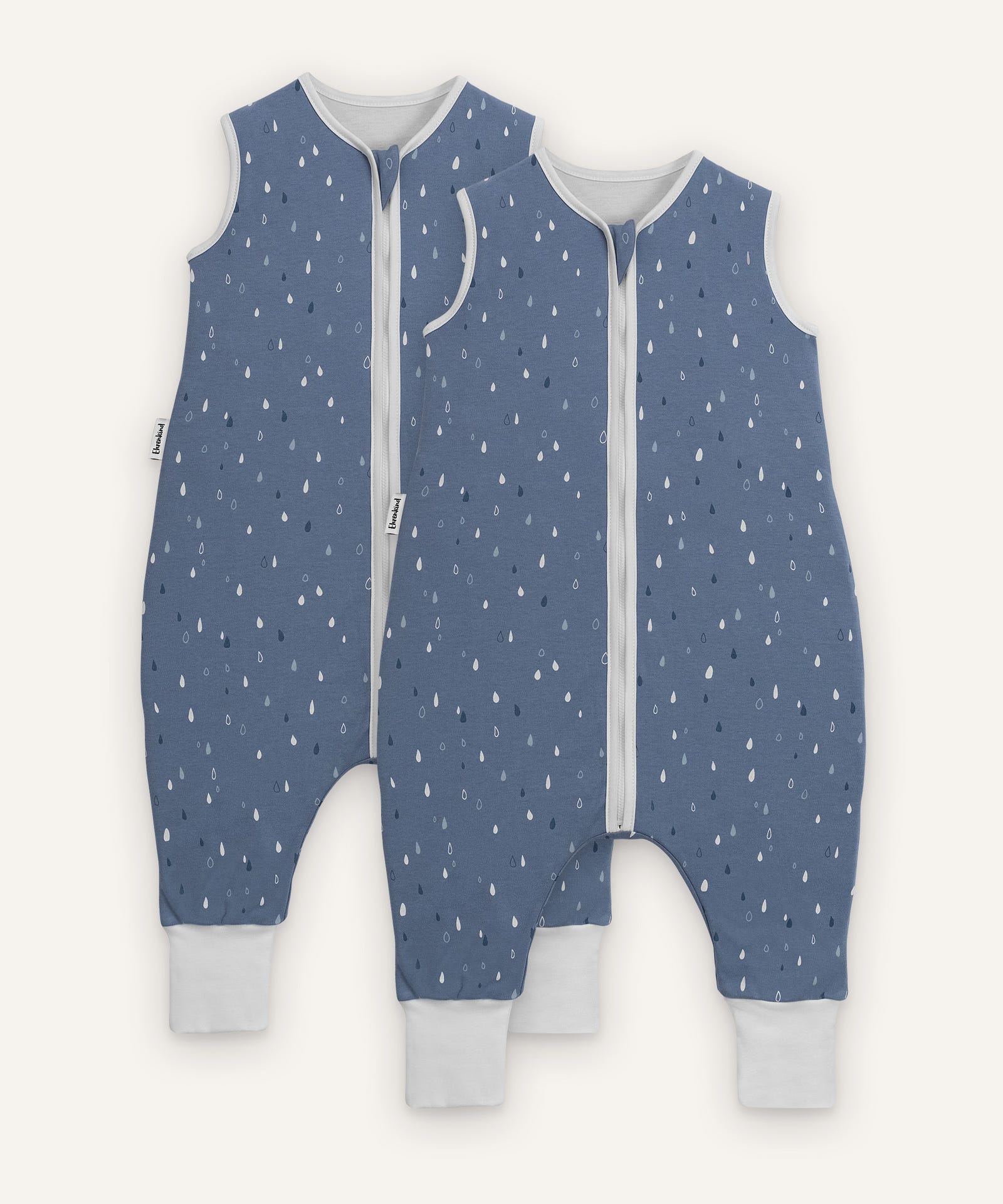 2er Bundle Ehrenkind Sommerschlafsack mit Beinen in jeansblau mit weiß, blauen Tropfen.