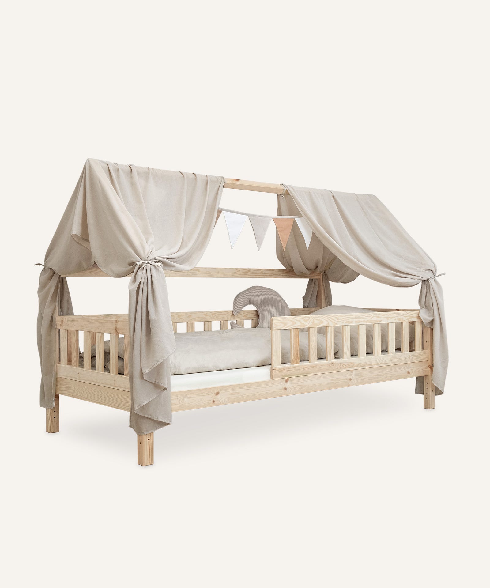 Dekorations-Set Betthimmel mit Wimpelkette in beige für Hausbett.