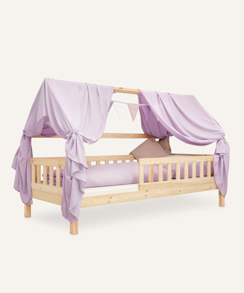 Dekorations-Set Betthimmel mit Wimpelkette in flieder für Hausbett.