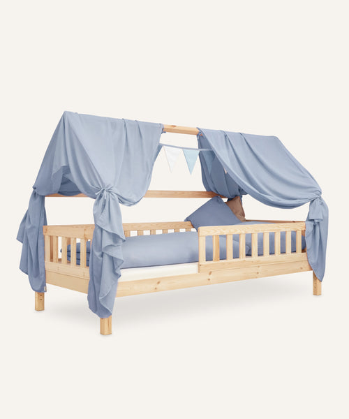 Dekorations-Set Betthimmel mit Wimpelkette in jeansblau für Hausbett.