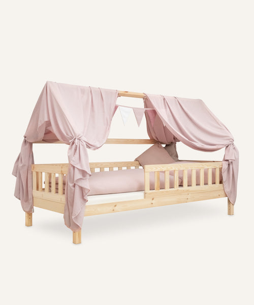 Dekorations-Set Betthimmel mit Wimpelkette in Rosé für Hausbett.