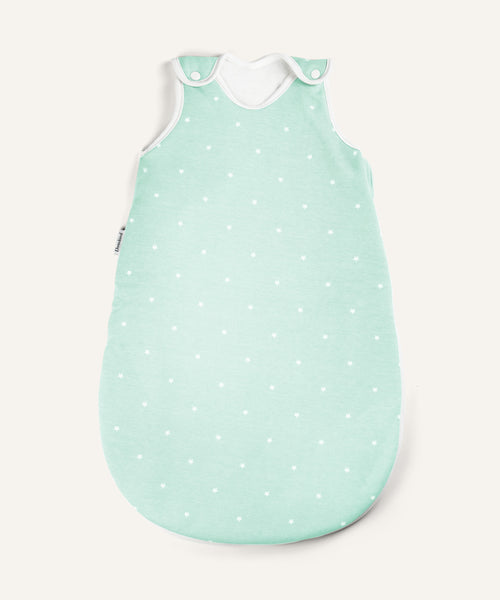 Ehrenkind Baby-Sommerschlafsack in mint mit weißen Punkten.