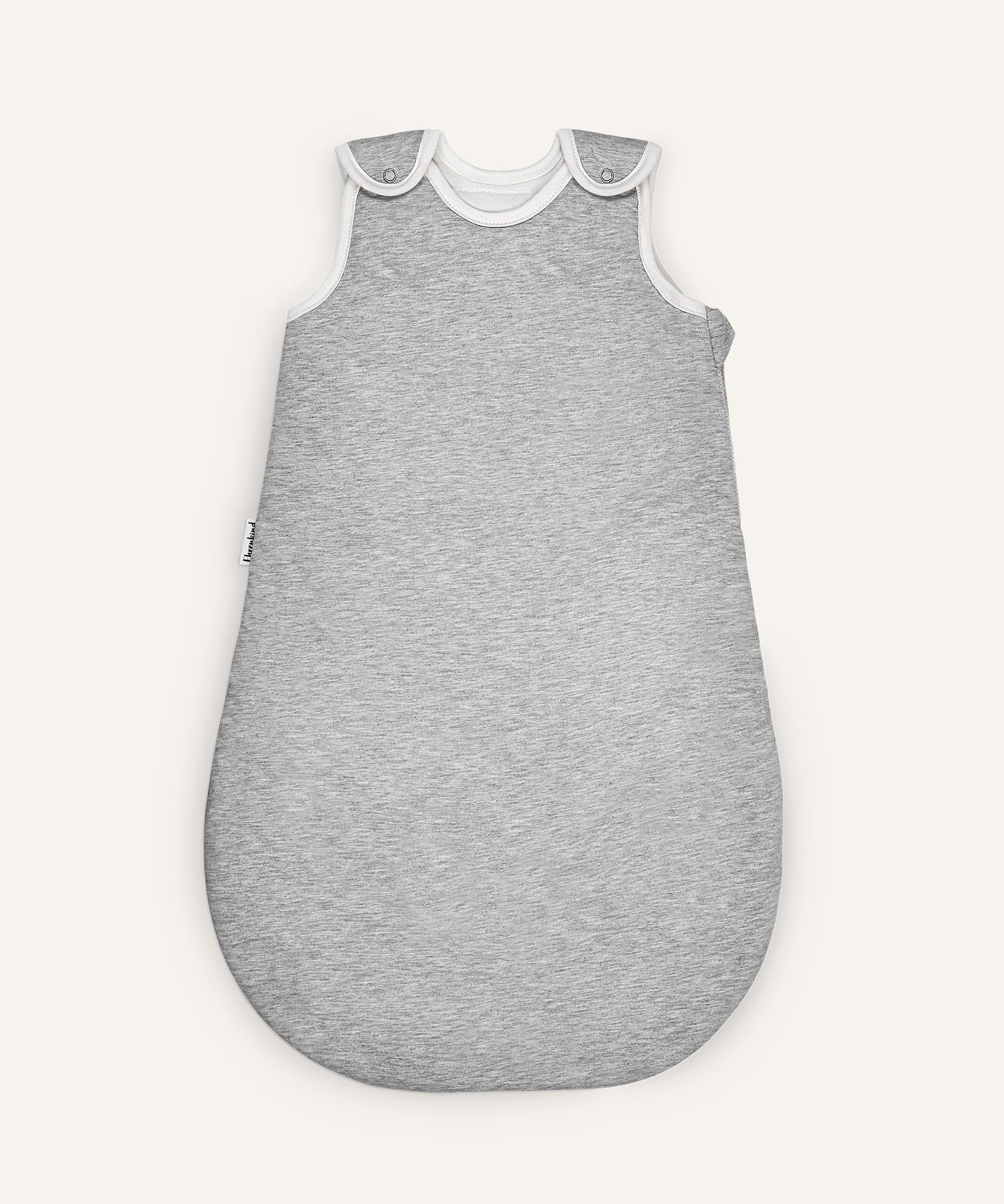 Babyschlafsack rund mit Wollfüllung hellgrau.