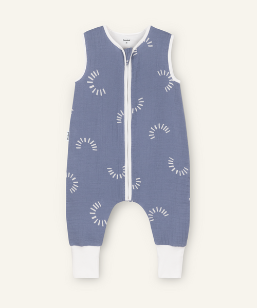 Ehrenkind Musselin Sommerschlafsack mit Beinen Jeansblau Gemustert.