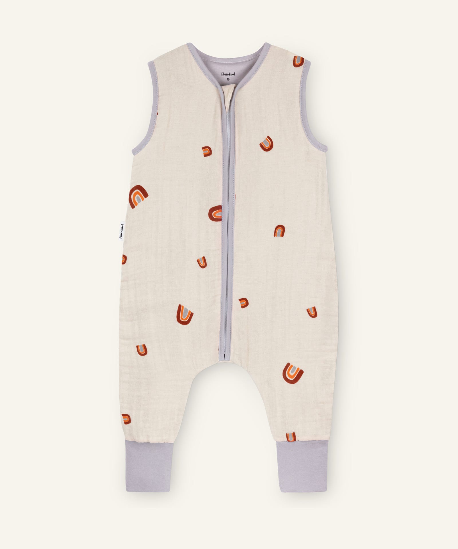 Ehrenkind Musselin Sommerschlafsack mit Beinen Natur Regenbogen.