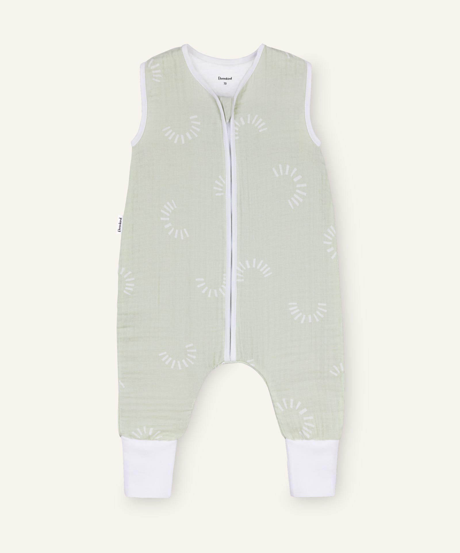 Ehrenkind Musselin Sommerschlafsack mit Beinen Salbei Gemustert.