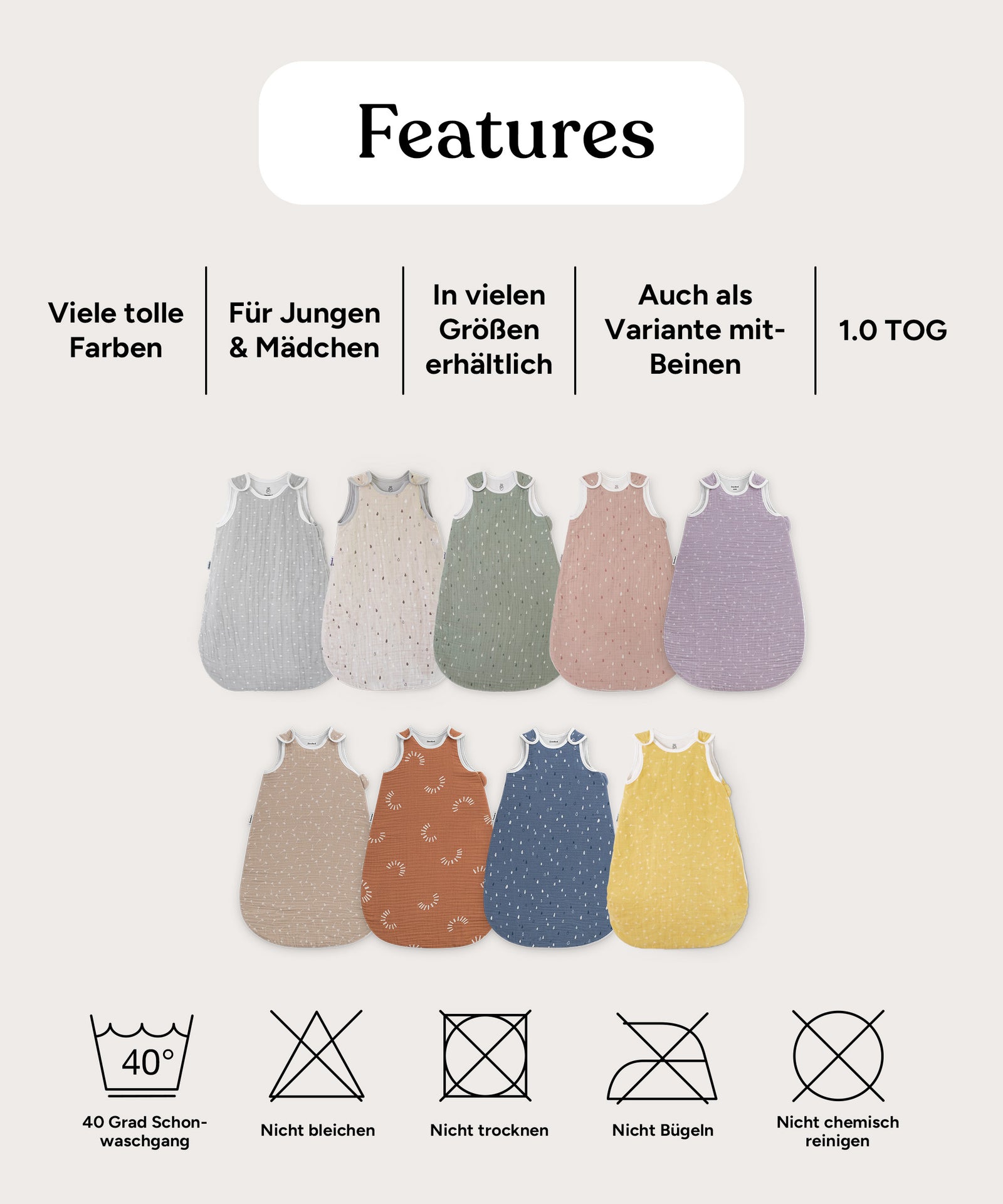 Features Baby-Sommerschlafsack Musselin.