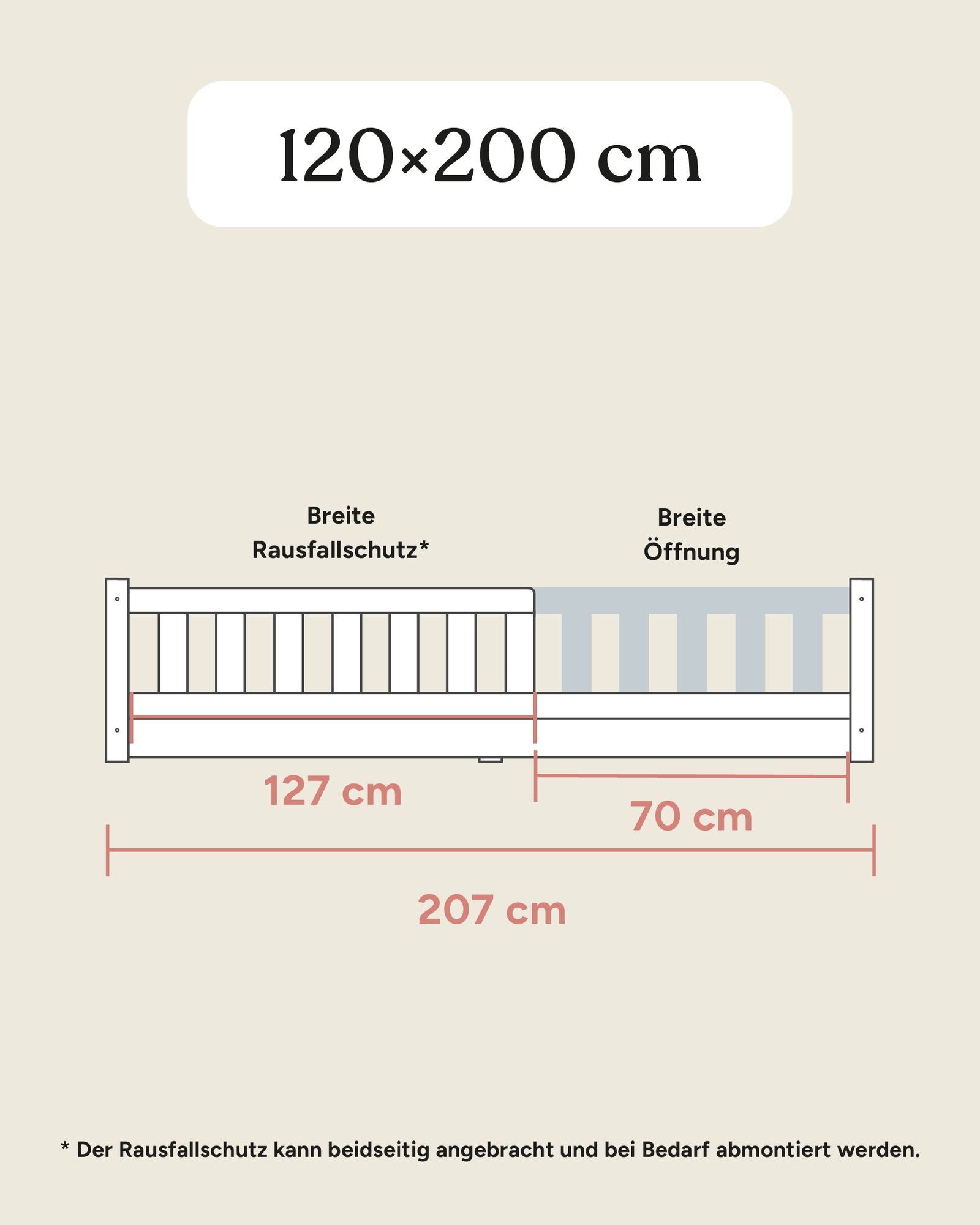 Größengrafik Bodenbett Lille 120x200 seitlich