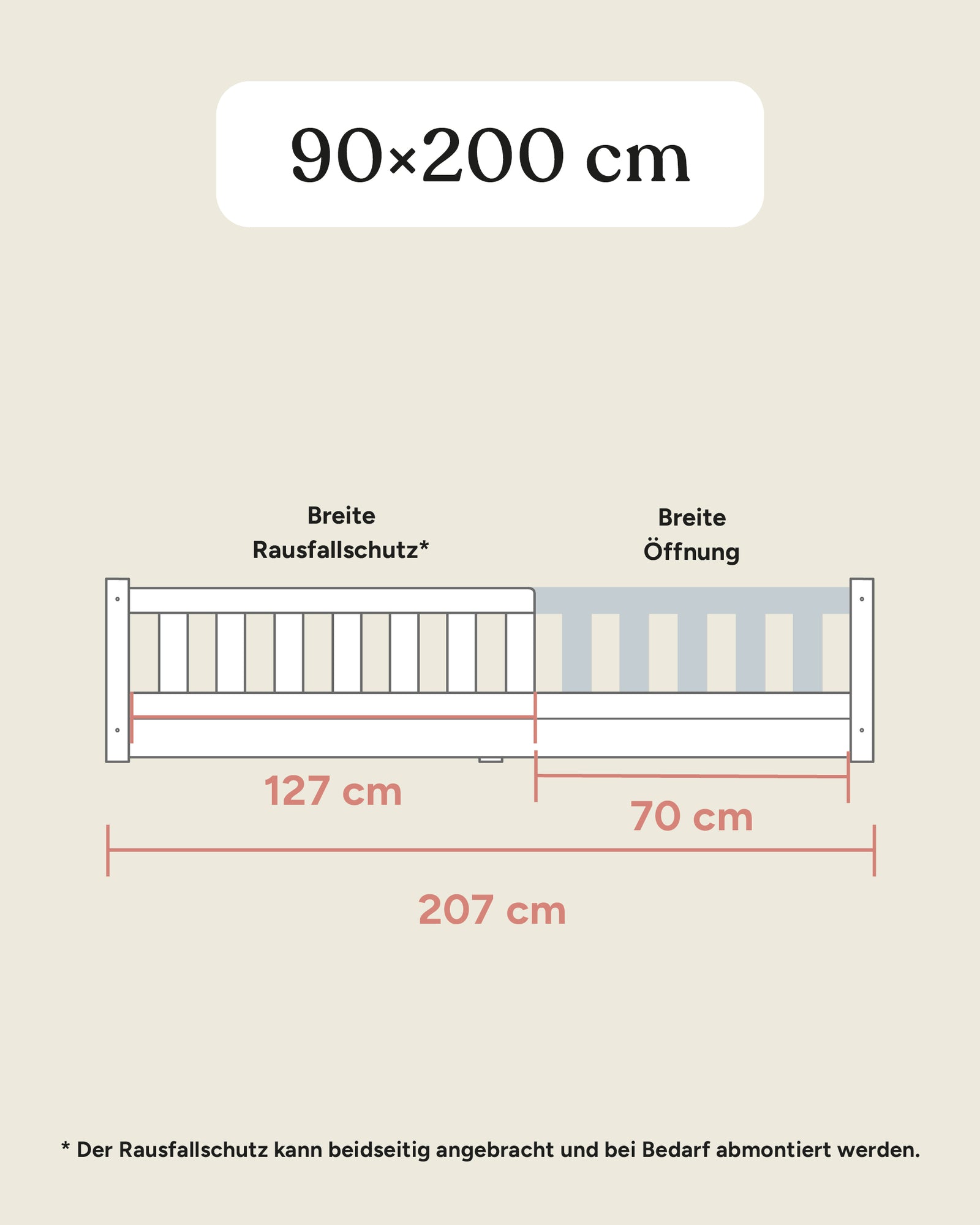 Größengrafik Bodenbett Lille 90x200 seitlich