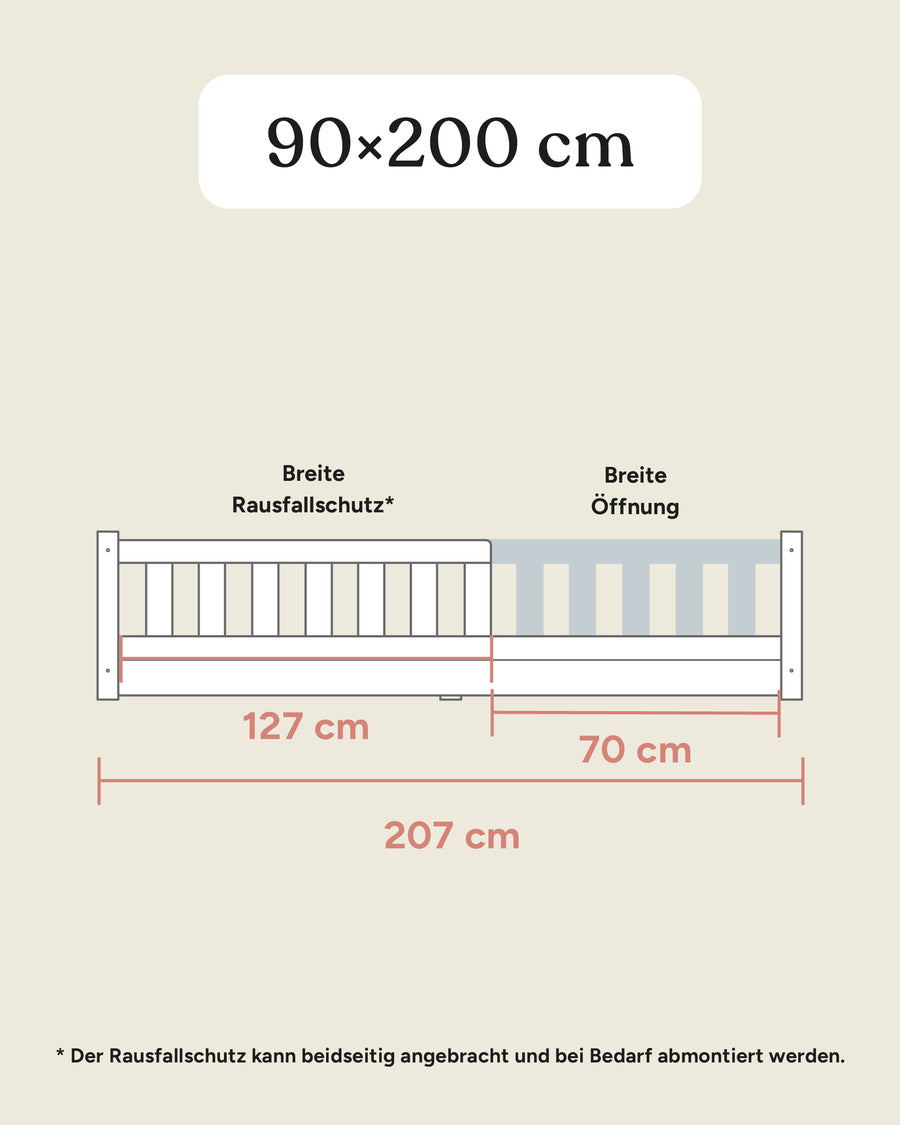 Größengrafik Bodenbett Lille 90x200 seitlich