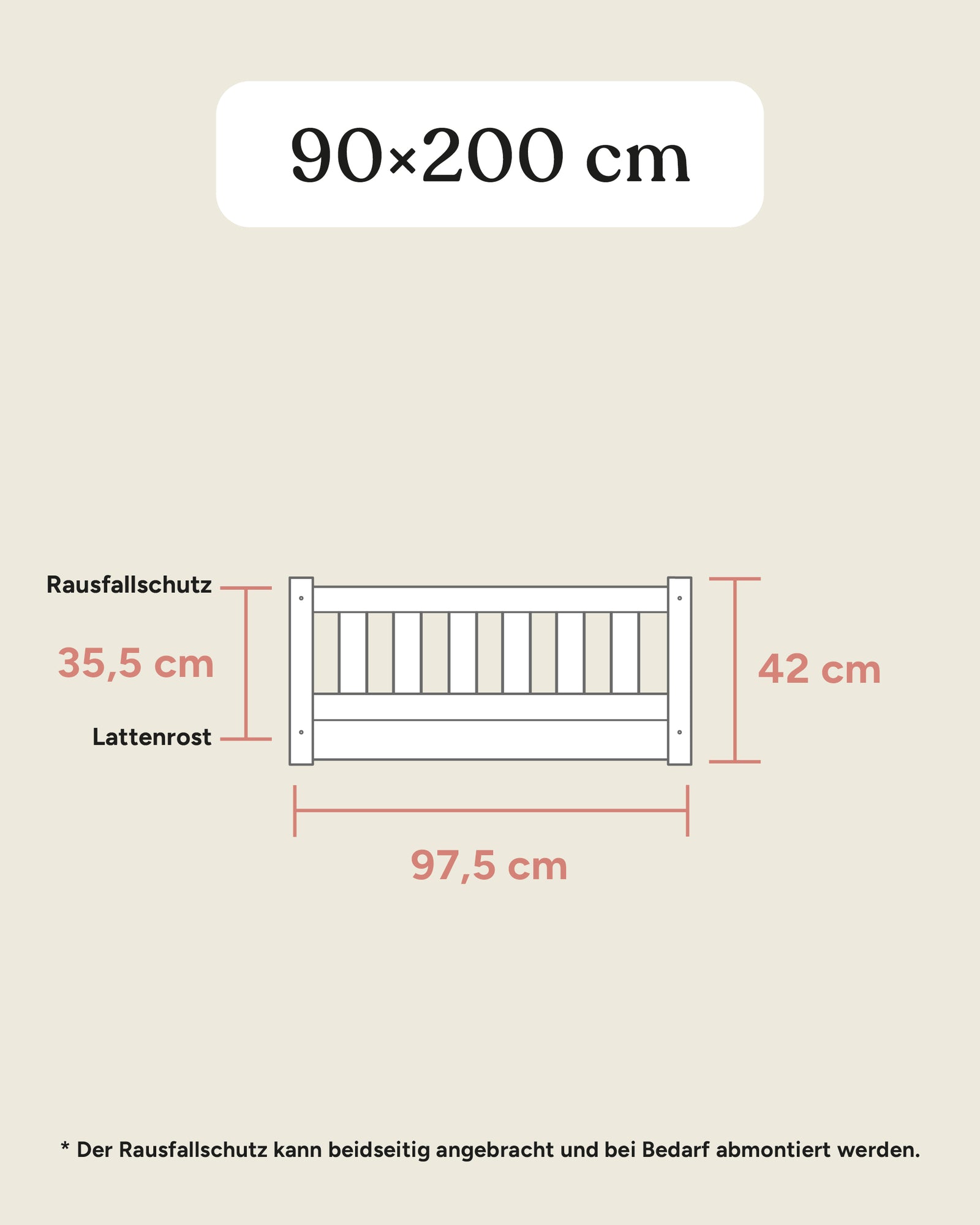 Größengrafik Bodenbett Lille 90x200