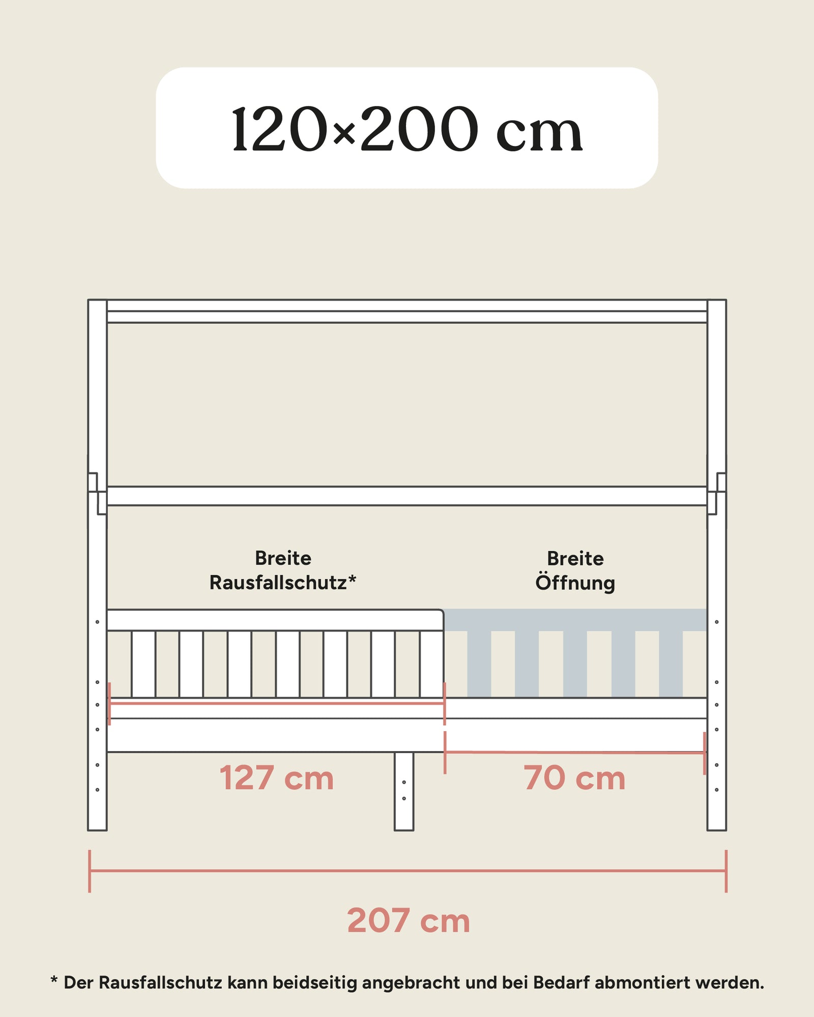 Größengrafik Hausbett Lille 120x200 cm seitlich