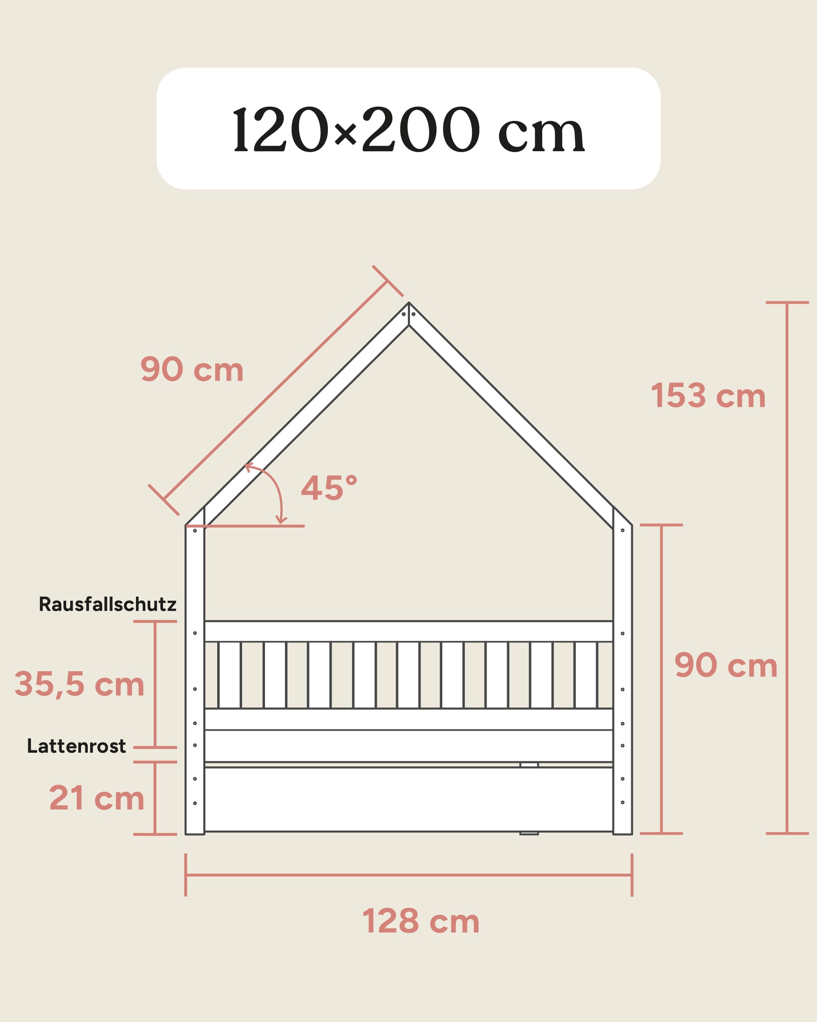 Größengrafik Hausbett Lille 120x200 cm