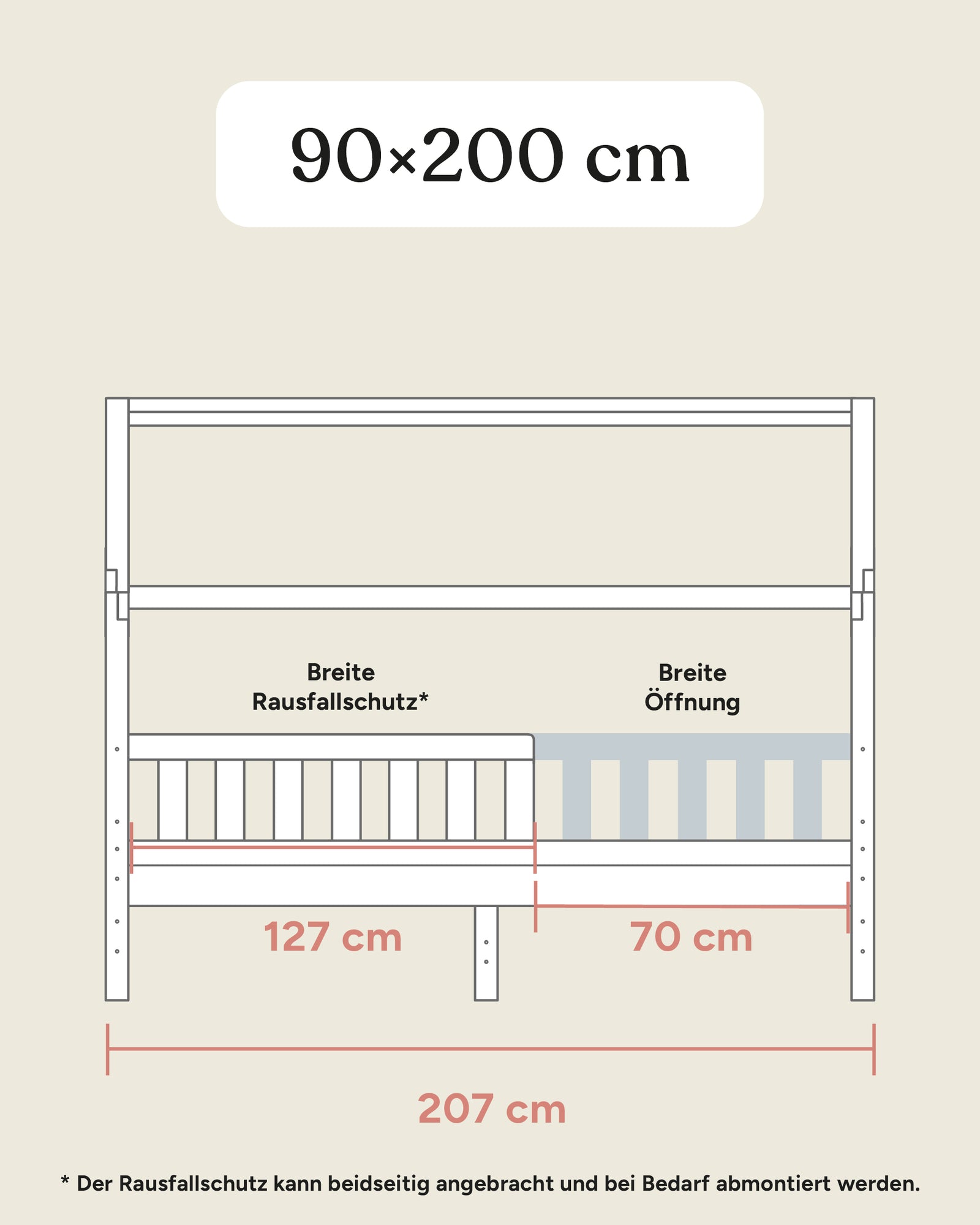 Größengrafik Hausbett Lille 90x200 cm seitlich
