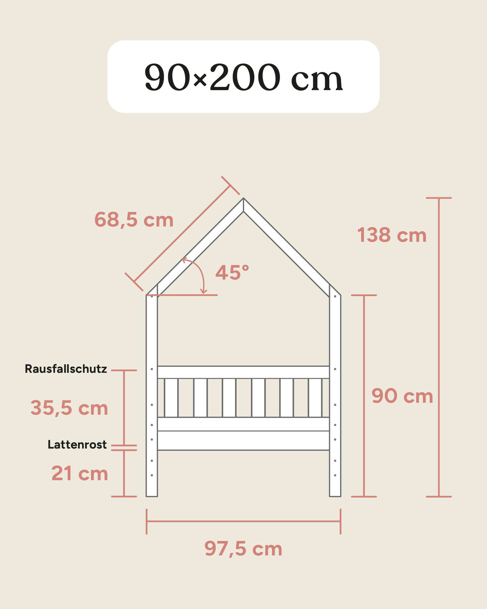 Größengrafik Hausbett Lille 90x200 cm 