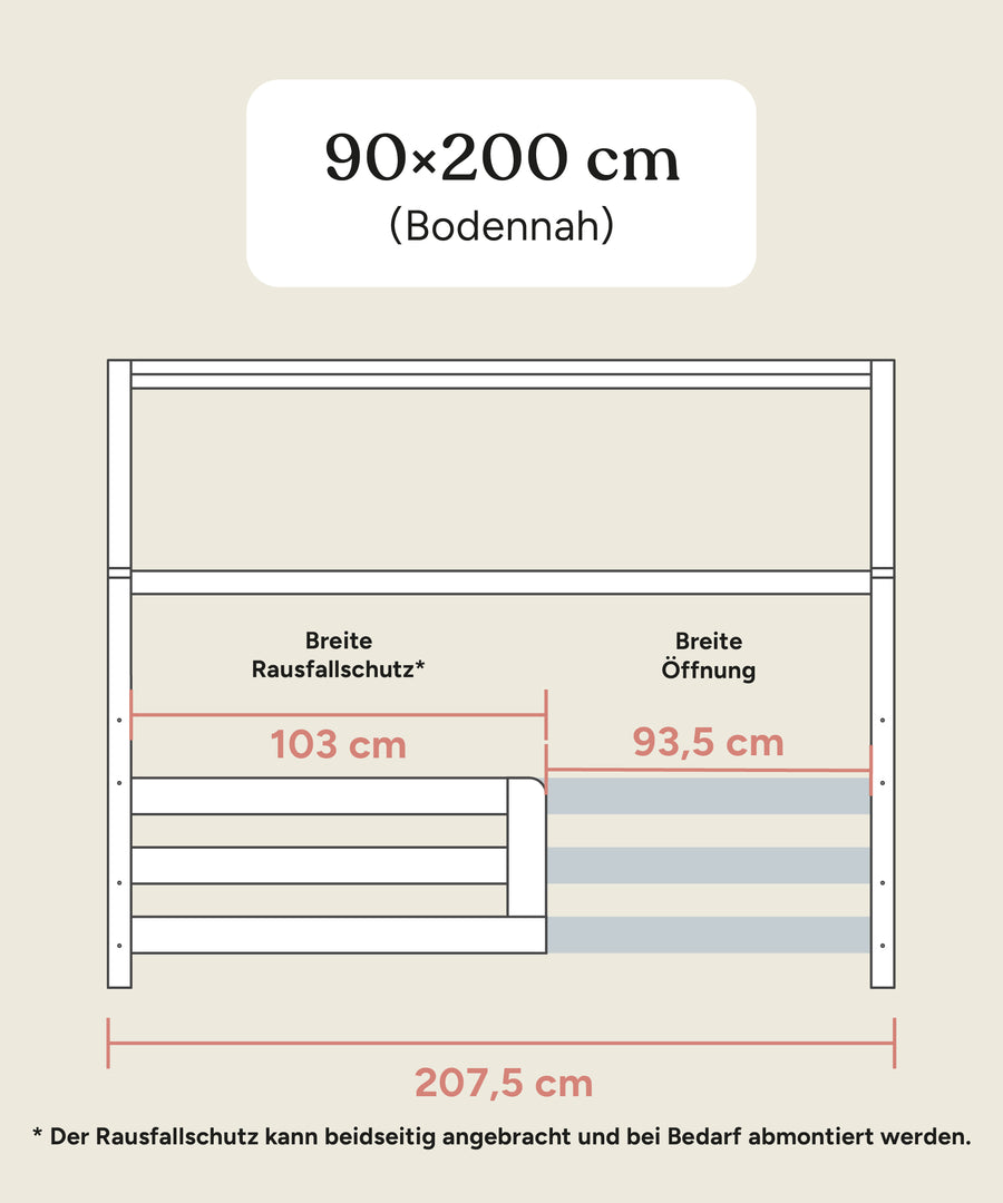 Größengrafik Hausbett Sona 2in1 90x200 cm