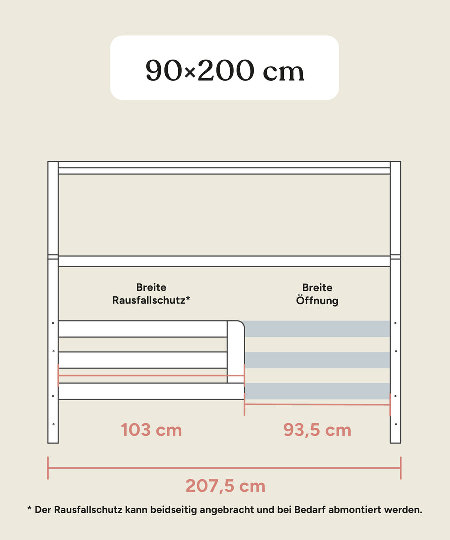 Größengrafik Hausbett Sona 2in1 90x200 cm