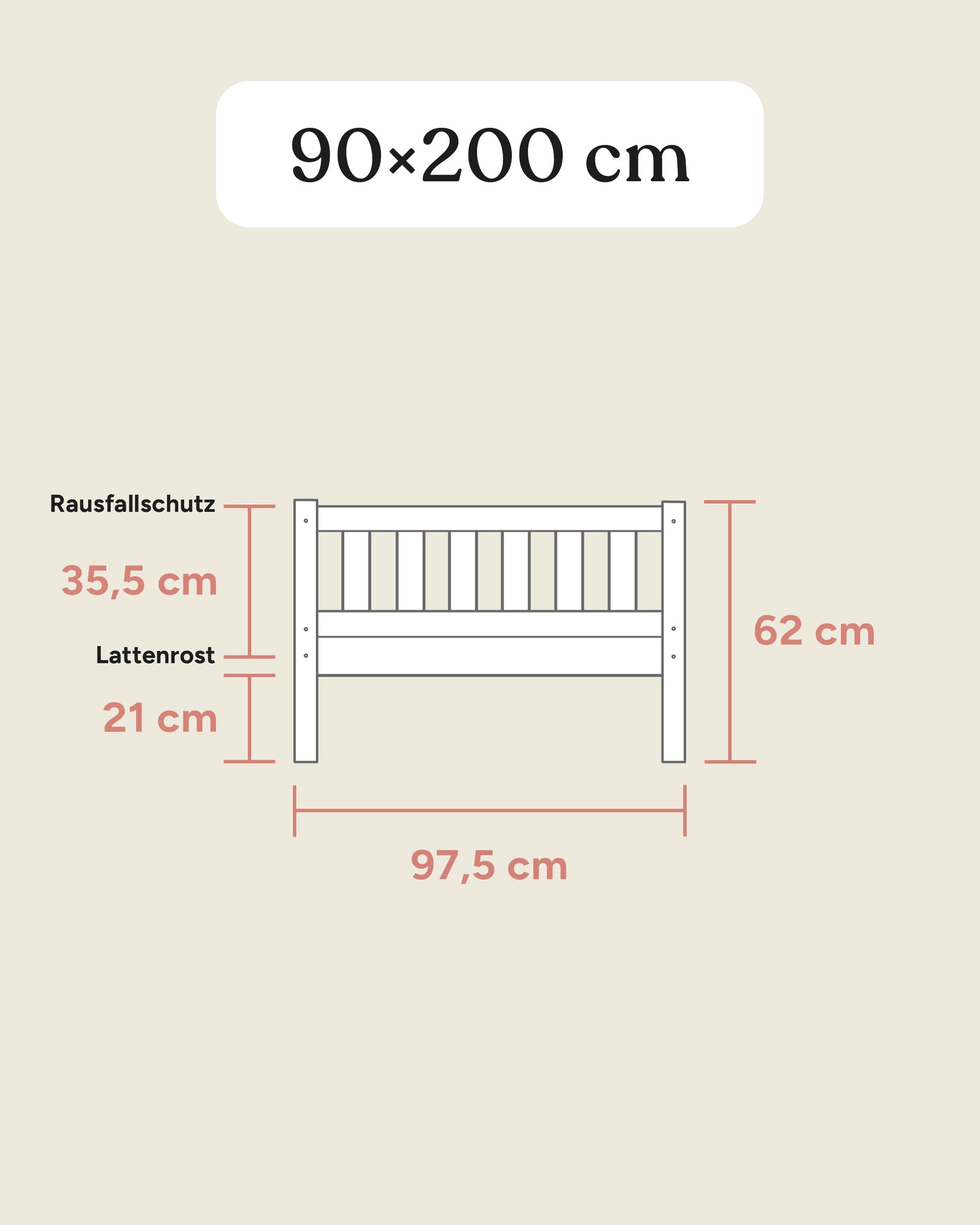 Größengrafik Kinderbett Lille 90x200