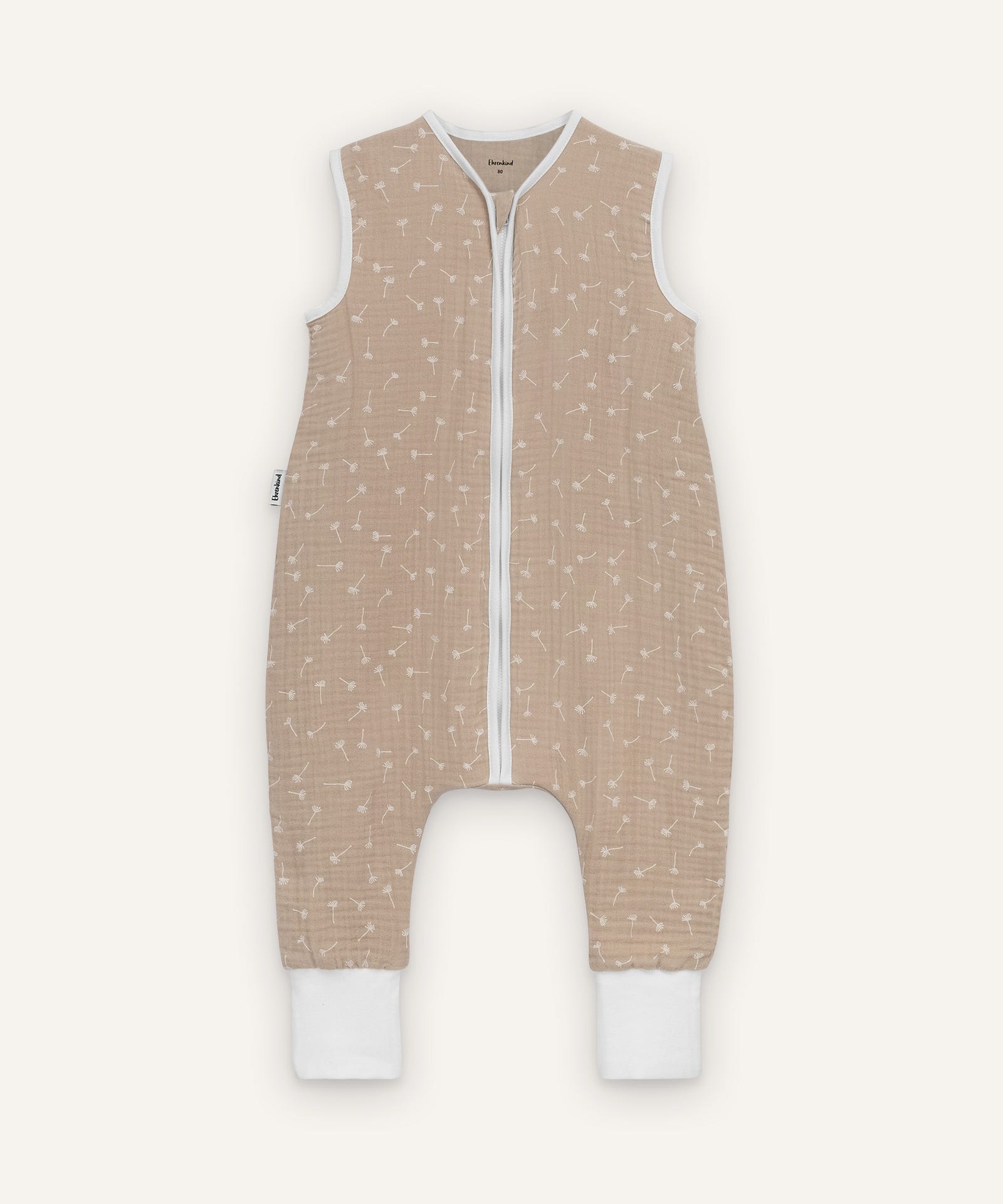 Musselin-Schlafsack mit Beinen 0.5 TOG in Beige.