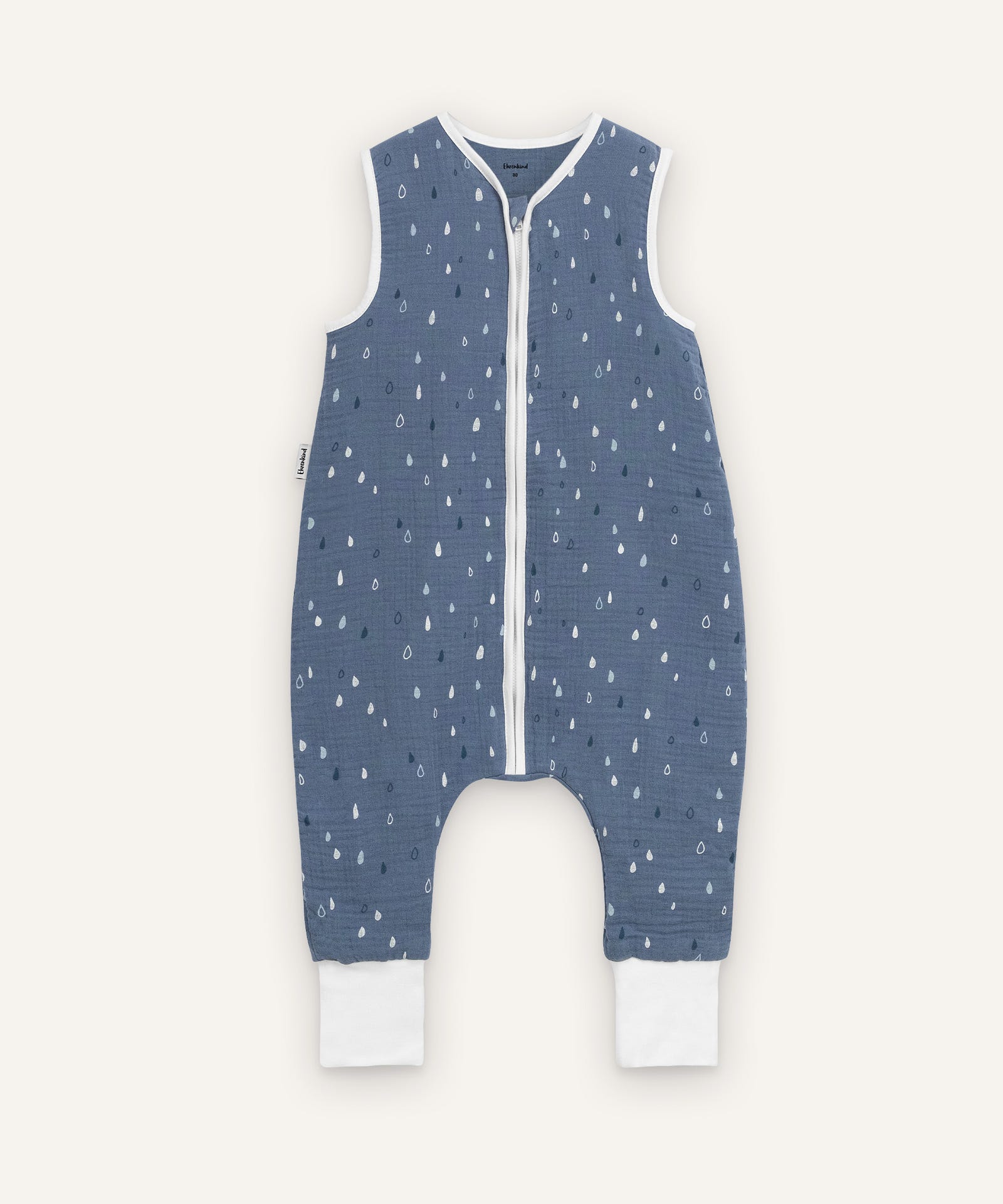 Musselin-Schlafsack mit Beinen 0.5 TOG in Jeansblau.