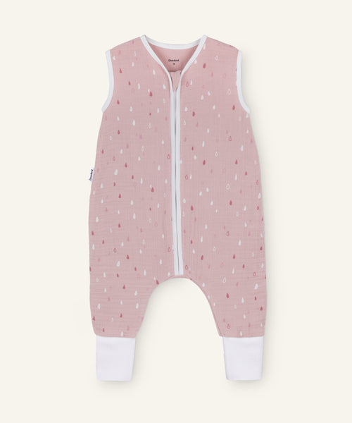 Musselin-Schlafsack mit Beinen 0.5 TOG in Rose Tropfen.